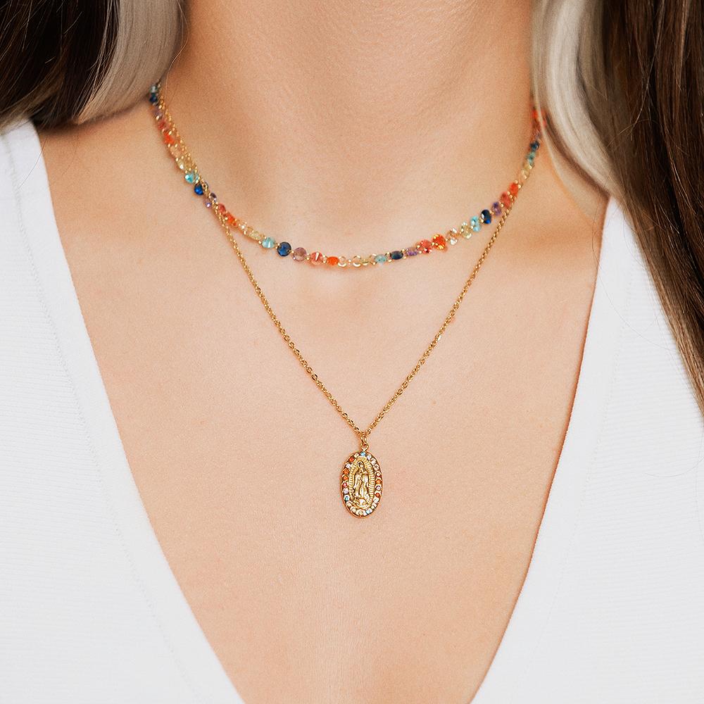 Collar Virgen de la Milagrosa Circonita Multicolor Gold