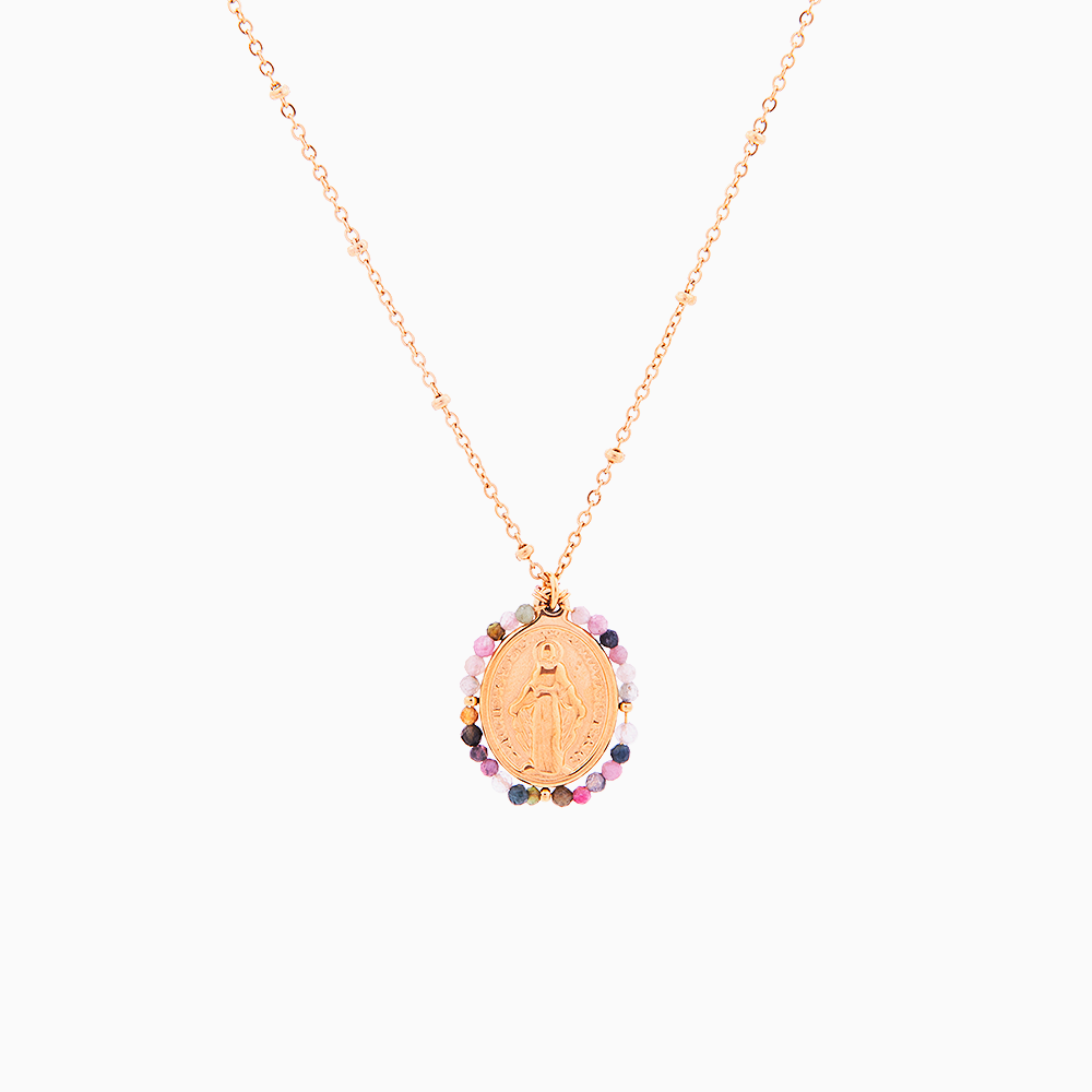 Collar Medalla Virgen de la Milagrosa Turmalina Gold