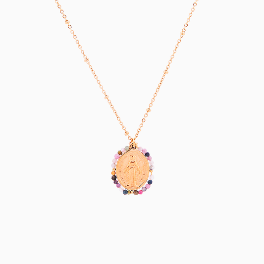 Collar Medalla Virgen de la Milagrosa Turmalina Gold